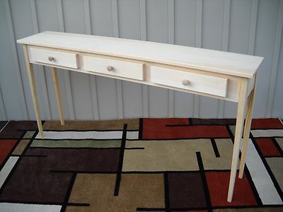 Unfinished 60'' Sofa 58''x11x30 Console Shaker Tapered Leg Pine table w/drawers