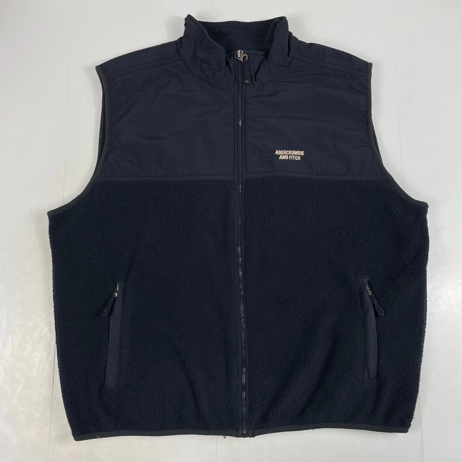 Abercrombie Fitch Vest Men Extra Large Blue Deep Pile Fleece Full Zip Hiking Ski