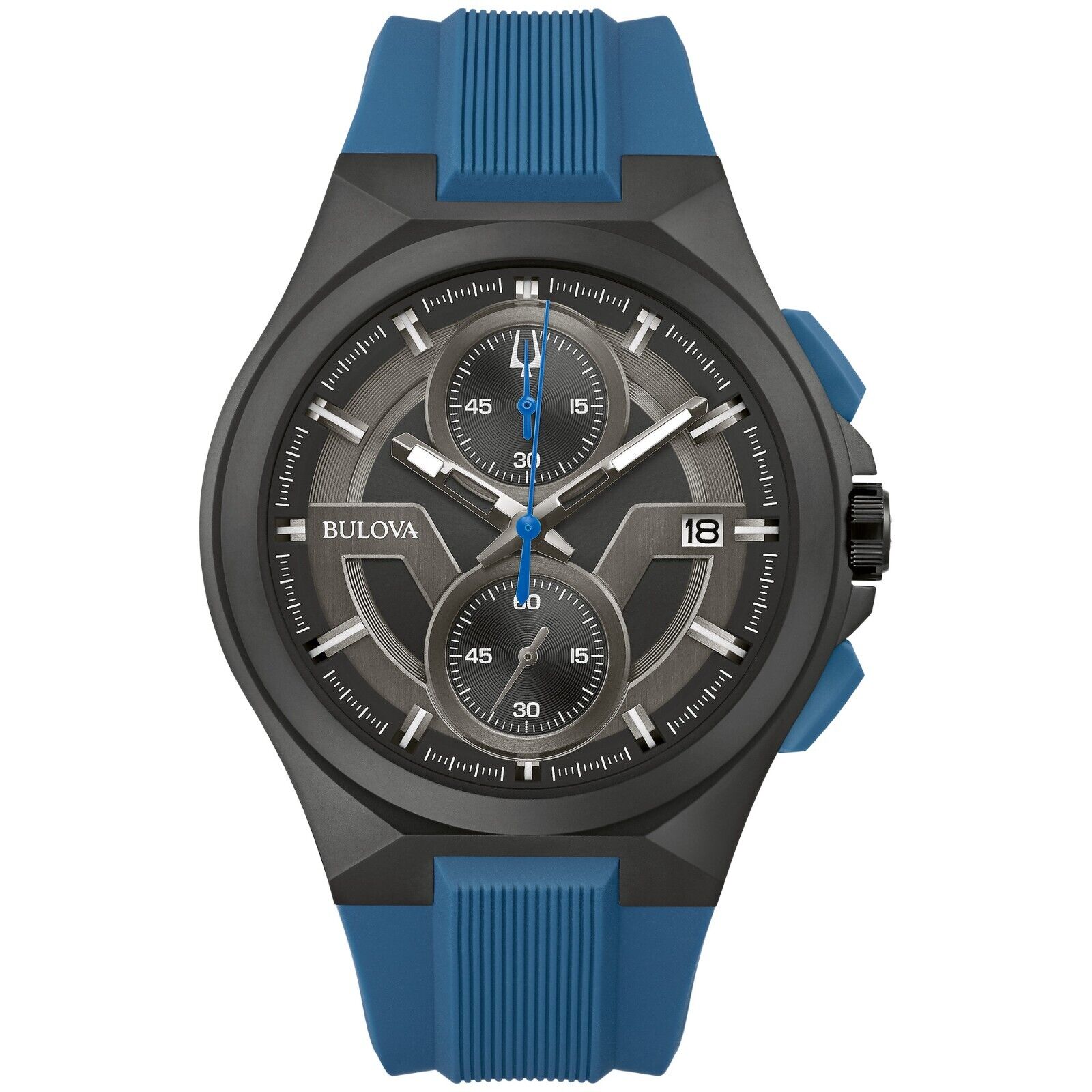 Bulova Maquina Men's Quartz Chronograph Calendar Date Blue Watch 46MM 98B380