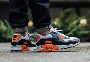 Nike Air Max 90 Essential 2021912565 White Anthracite Grey Orange Size 8.5  UK | eBay