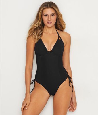 Miss Mandalay BLACK Icon Underwire Halter Plunge One Piece