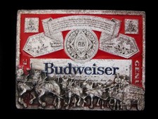 NF11103 VINTAGE 1970s  BUDWEISER KING OF BEERS CLYDESDALES  PEWTER BUCKLE
