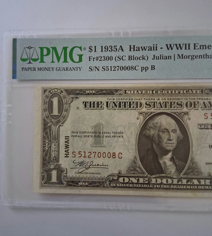 1935-A $1 HAWAII WWII EMERGENCY SILVER CERTIFICATE PMG 58 EPQ Fr 2300 - Image 3 of 4