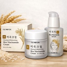 New 2pc Korean GLAMFOX Rice Niacinamide Serum Cream Set K-Beauty Brightening