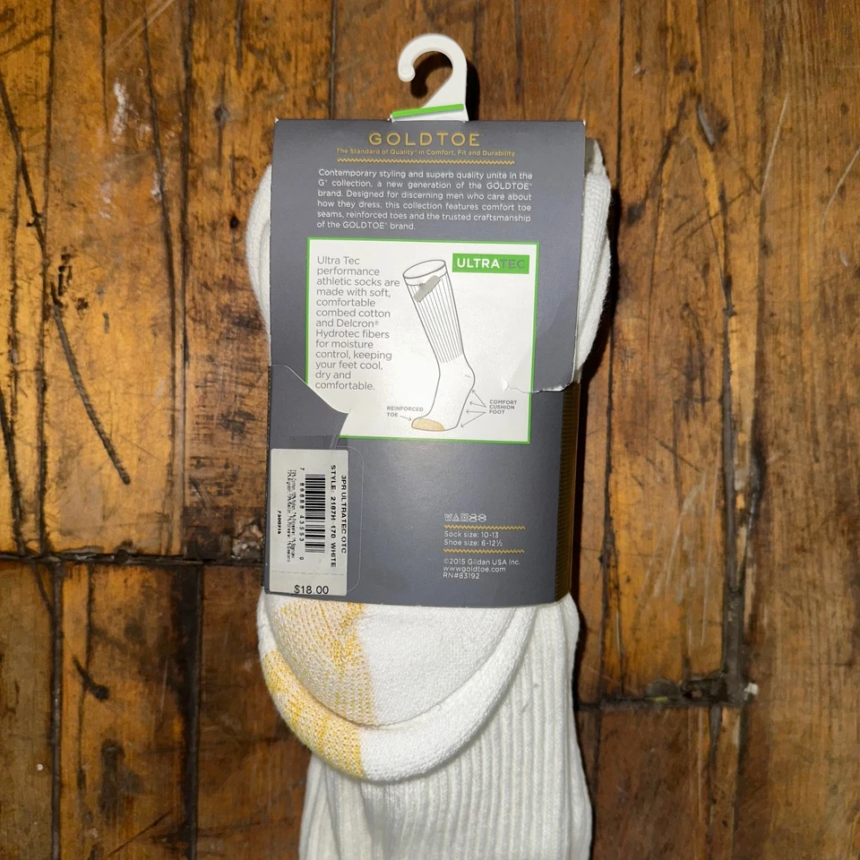 Calcetines Deportivos Puntera Dorada Sobre la Pantorrilla Para Hombre 10-13 Blanco Ultra Tec Rendimiento Foto 4 de 4