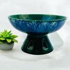 Vintage Haeger 707-s Pedestal Candy Dish No Lid Blue Green Succulent Planter