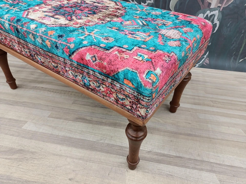 Sitting Bench, Turkish Rug Bench, Dining Bench, Handmade Furniture, Ottoman Pouf - Image 4 of 4