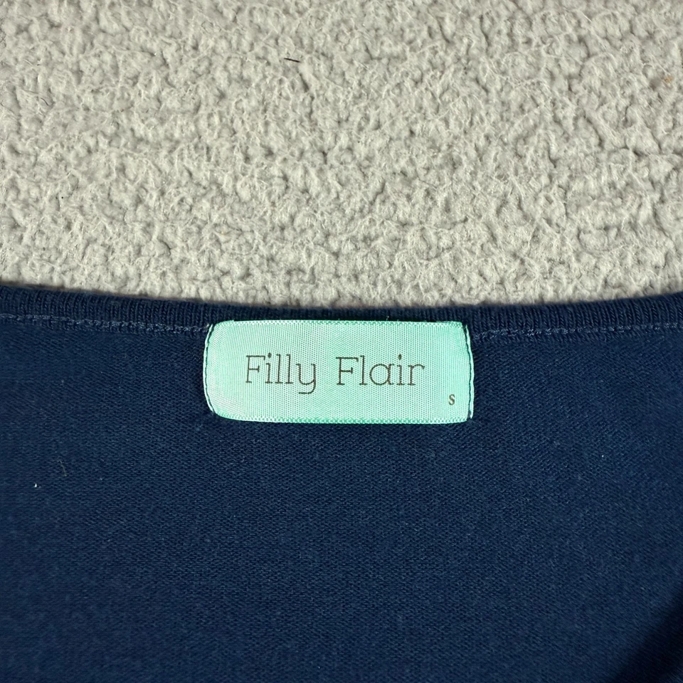 Blusa Boho Chic Filly Flair Azul Para Mujer S Floral Encaje Superpuesto Manga 3/4 Rayón Foto 3 de 4