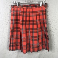 Schoolgirl Skirt Womens 14 Red Plaid Pleated Knee Length Preppy Academia Fall