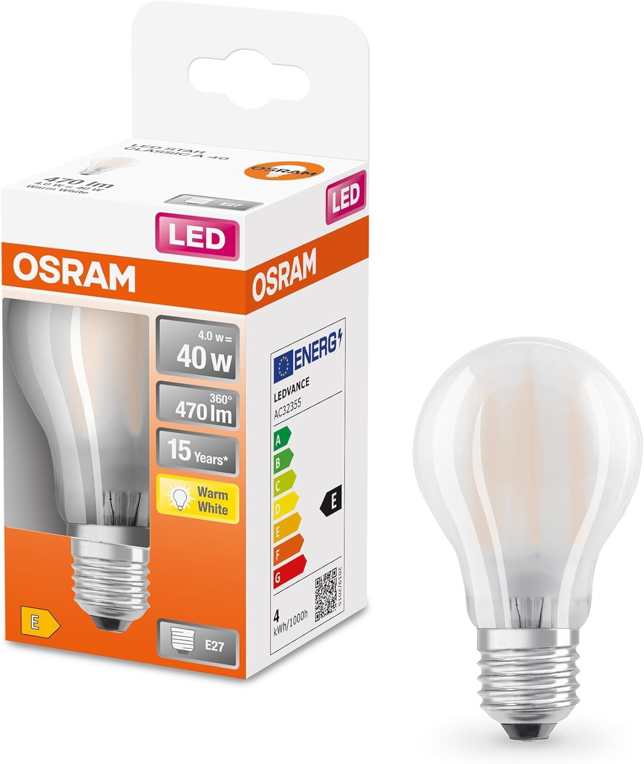 Светодиодная лампа OSRAM E27 Glhbirne 4W40 Вт 2700 К Теплый белый свет 470 лм 1990₽