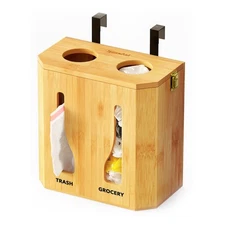 SpaceAid Bamboo 2 in 1 Garbage Bag Roll Holder & Dispenser, Under Sink Organi...