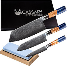 Set Coltelli Da Cucina Professionali Giapponesi in Acciaio Damasco Con Pietra Af