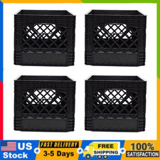 16QT Heavy-Duty Plastic Square Milk Crate Black Pack of 4