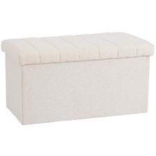 Modern 30'' White Boucle Upholstered Storage Bench - Stylish and Functional
