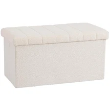 Modern 30'' White Boucle Upholstered Storage Bench - Stylish and Functional
