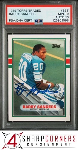1989 TOPPS TRADED #83T BARRY SANDERS RC HEISMAN HOF PSA 9 DNA AUTO 10