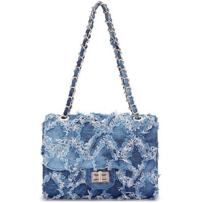 MKP Women Quilted Denim Shoulder Bag Crossbody Jean Purse Distressed