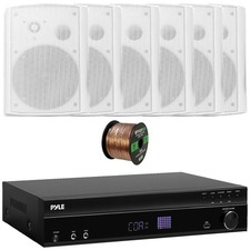 Pyle PT875BT USB-A FM MP3 Receiver, 6x 6.5" 500W Max Power White Speakers, Wire