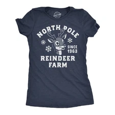 Womens Funny T Shirts North Pole Reindeer Farm Sarcastic Christmas Graphic
