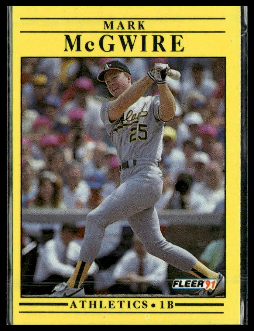 1991 Fleer #17b Mark McGwire : Wax/Cello Pack version: America hyphenated