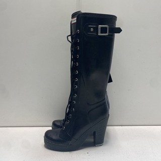 Stivali da pioggia Hunter Lapins neri stringati tacco alto Wellington donna taglia 7