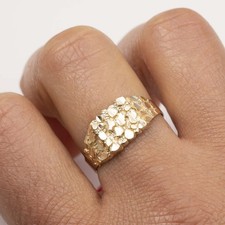 رجالي Nugget Square خاتم Real Solid 14K أصفر ذهبي ALL SIZES