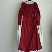 Reformation Dress 8 Red 100% Silk Long Sleeve Cameron Ruched Vampire Evening