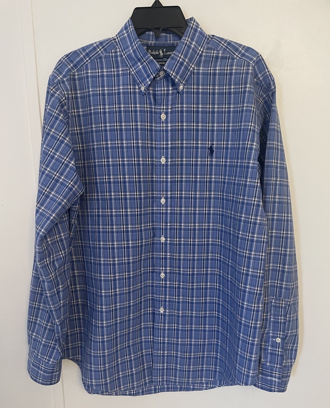 Ralph Lauren Men's Blue Plaid Long Sleeve Button Down Shirt Size L  Classic Fit