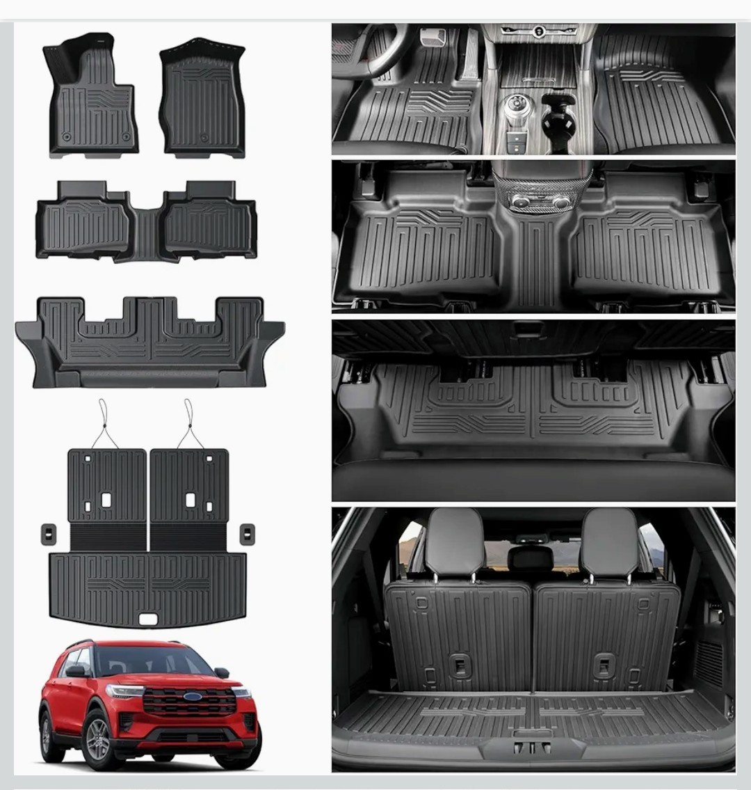 HOUCLEMIC Floor & Cargo Mats 2020-26 Ford Explorer, 7 Passenger Bench Seat, TPE