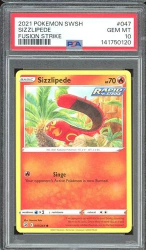 Pokemon TCG Sword & Shield Fusion Strike #047 Sizzlipede PSA 10