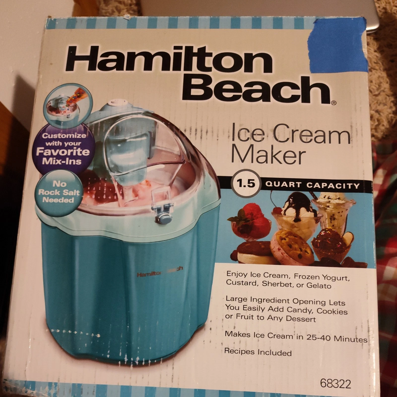 Hamilton Beach 1.5 Quart Ice Cream Maker Model 68322