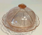 Jeannette Pink Depression Glass Cherry Blossom COVERED BUTTERDISH - Vintage 1930