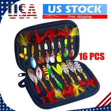 16PCS Lot Fishing Lures Bait Metal Crankbait Blade Spinner Bait Spoon Bag Kit US