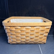 Woven Wood Storage Basket with Cotton Fabric Liner and Side Handles Sturdy