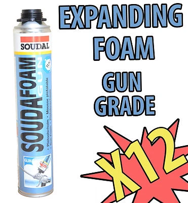 12x B3 SOUDAL SOUDAFOAM GUN GRADE EXPANDING FOAM GAP FILLER PU FOAM 750ML