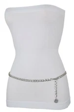 Women Bling Fashion Narrow Fine Belt Hip Waist Silver Metal Chain Coin M L XL