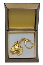 Bull Terrier - gold plated keyring with image of a dog, in box, Art Dog USA