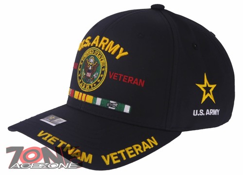 NEW! US ARMY VIETNAM VETERAN FLAG USA RIBBON BAR BALL CAP HAT BLACK - Picture 2 of 4