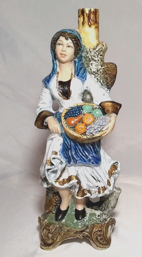 Handbemalte Weinsammelflasche Made in Italy - Frau mit Obstkorb - Bild 1 von 10