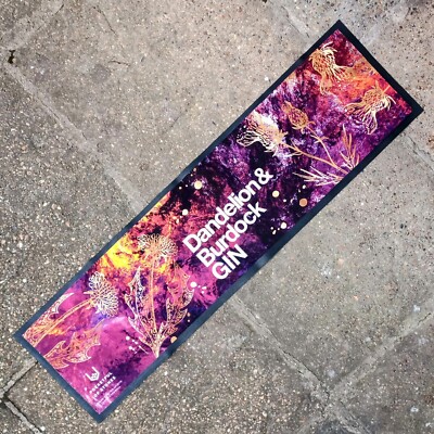 Seltene neue ''PUSTEBLUME & BURDOCK GIN'' Matte Bar Läufer Pub Cafe Männerhöhle 89x24cm