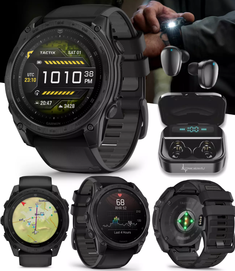 Garmin Tactix 8 51mm AMOLED Tactical GPS Smartwatch with Wearable4U EarBuds-image