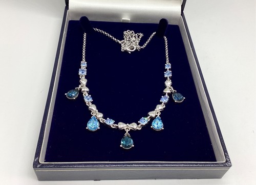 London Blue Topaz Crystal Solid Silver Bib Necklace Wedding Prom - Picture 3 of 7