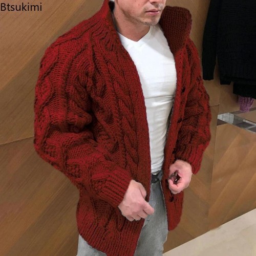 New 2024 Autumn Winter Men's Warm Coat Cardigan Sweater Stretchy Long Sleevev - Picture 7 of 27