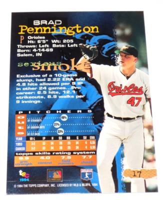 1994Topps Stadium Club 1st Day Issue Brad Pennington Baseball Card