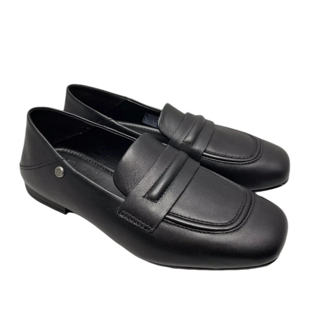 Mocassini UGG Janaya donna neri in pelle tacco pieghevole scarpe slip on taglia 8