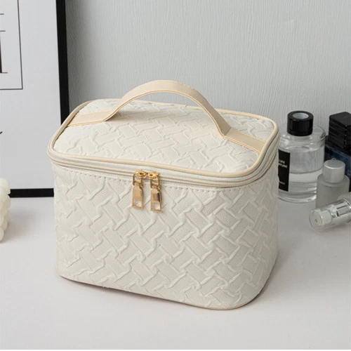 Grand Sac à Maquillage Étui Cosmétique Multifonctionnel Organisateur à Main Sac de Voyage Beig - Photo 8 sur 10