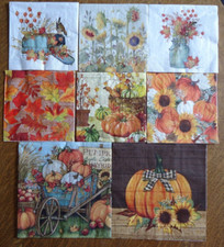 8 Autumn Napkins Decoupage Crafts Journals Cards Sunflowers pumpkins leaves