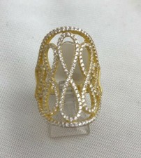Sterling Silver .925 Gold Vermeil 20mm x 30mm CZ Scroll Ring Size 8