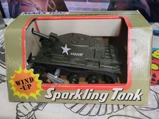 Vintage 1974 Marx Wind-Up Sparkling Military Tank - w/ box Works 