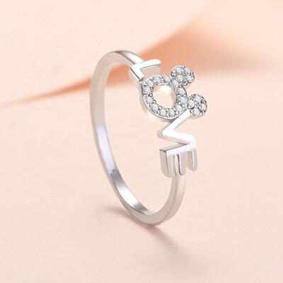 Round Cut Diamond Love Letter Mickey Mouse Promise Band Ring
